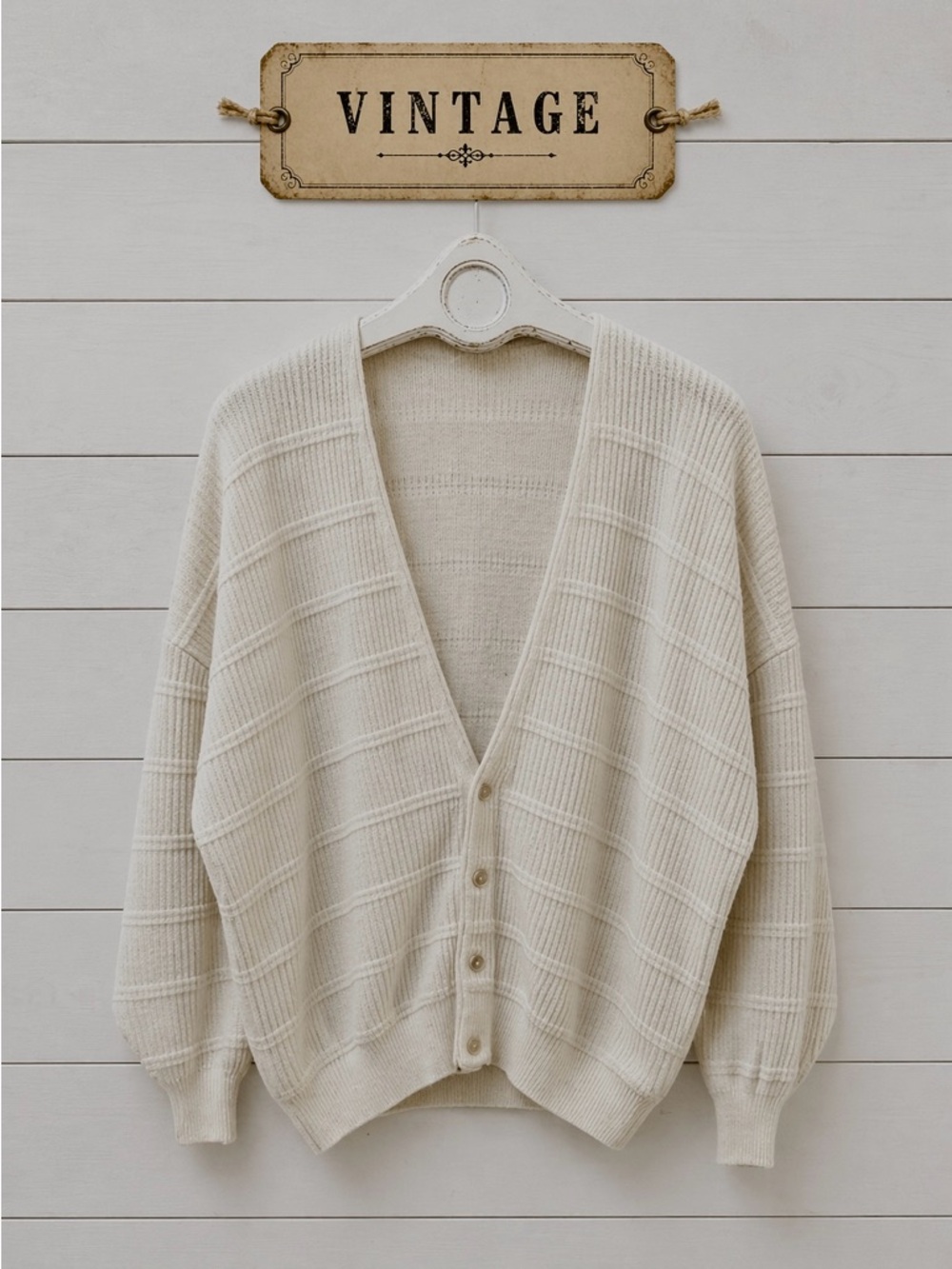 SEARS Cream Grandpa Cardigan Vintage Knit Button Front Size 44